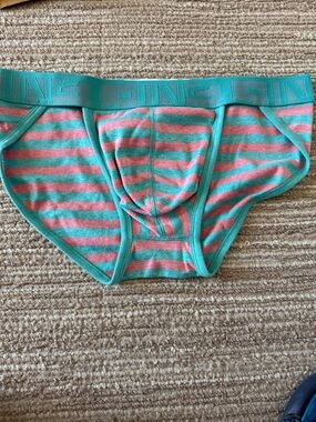 Striped Teal & Coral Men's Briefs - Unbranded